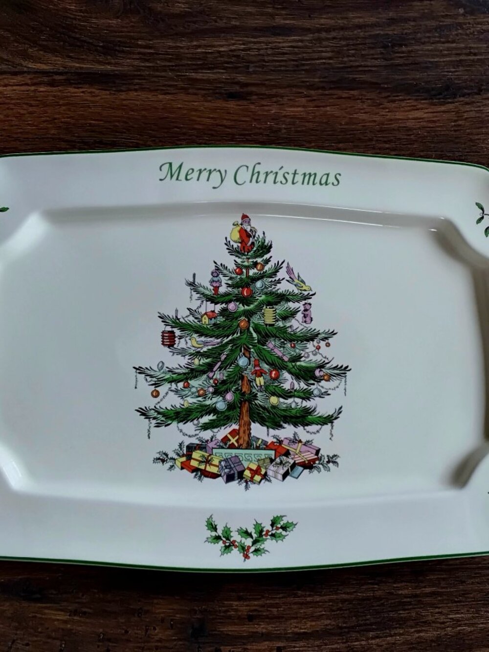 Spode "Merry Christmas" Serving Tray Platter. Christmas Tree w/ Santa. England